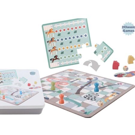 2 IN 1 GAME IN TIN BOX SNAKE & LADDER HORSE RACING - Dosylane