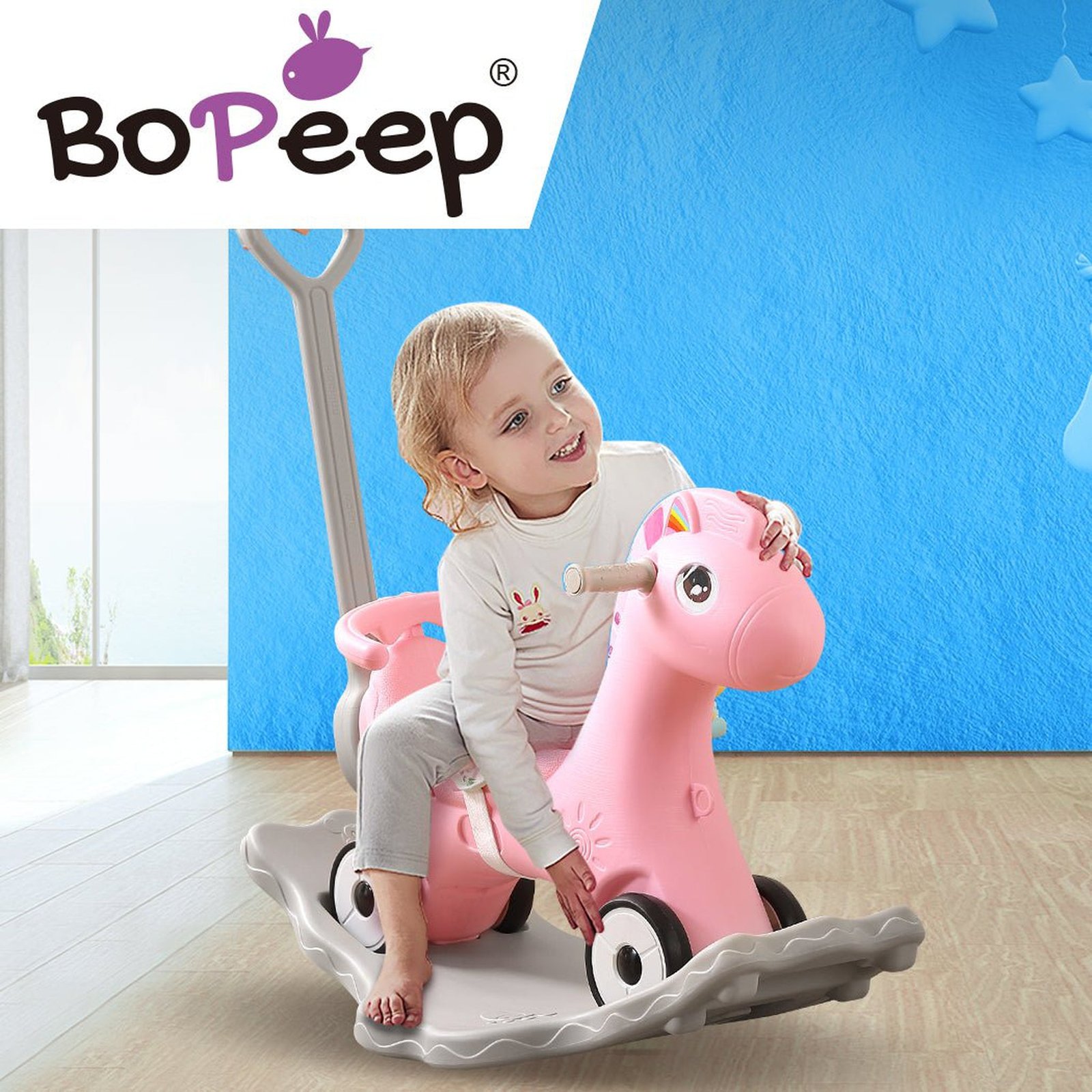 4-in-1 Baby Rocking Horse Ride On Toy - Pink - Dosylane