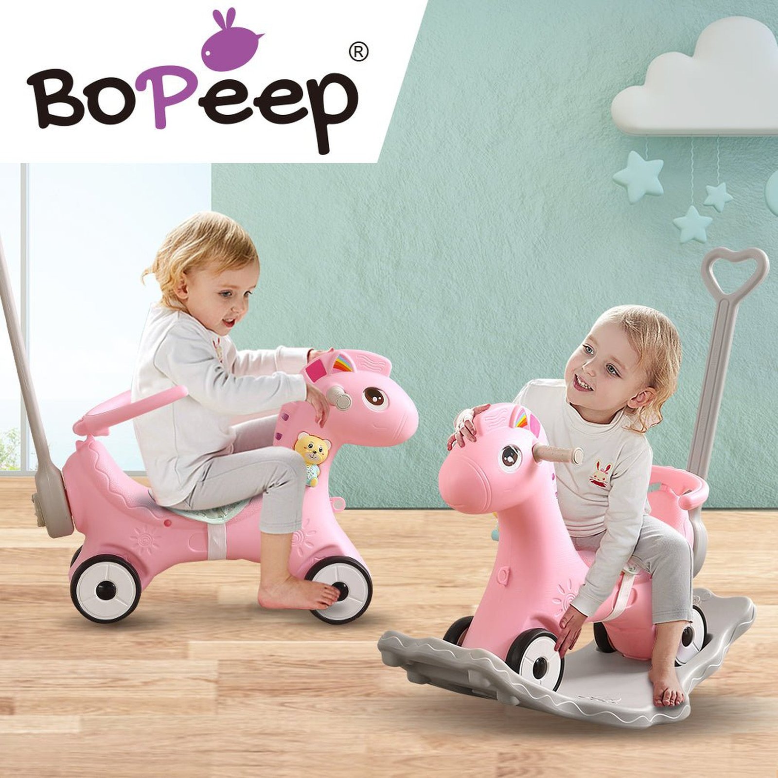 4-in-1 Baby Rocking Horse Ride On Toy - Pink - Dosylane