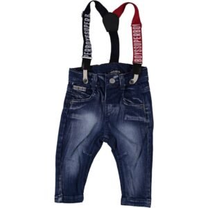 Baby Boy Denim Trousers with Suspenders - Blue - Dosylane