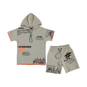 Boys Cotton Rich Hoodie and Shorts Set - Beige - Dosylane