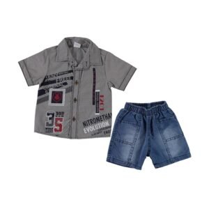 Brown Logo Button-Up and Denim Shorts - Toddler Boys - Dosylane