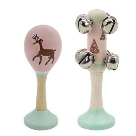 CALM & BREEZY DEER WOODEN MARACA & BELL STICK SET - Dosylane