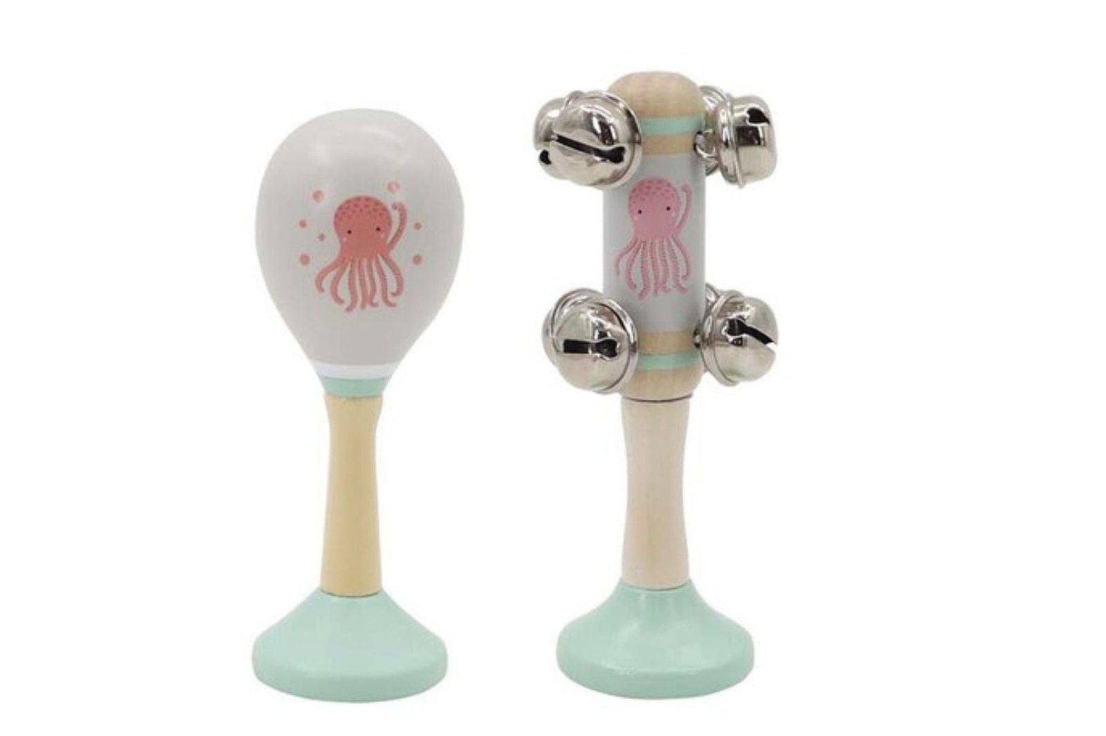 CALM & BREEZY OCTOPUS WOODEN MARACA & BELL STICK SET - Dosylane