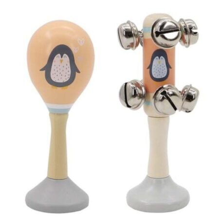 CALM & BREEZY PENGUIN WOODEN MARACA & BELL STICK SET - Dosylane