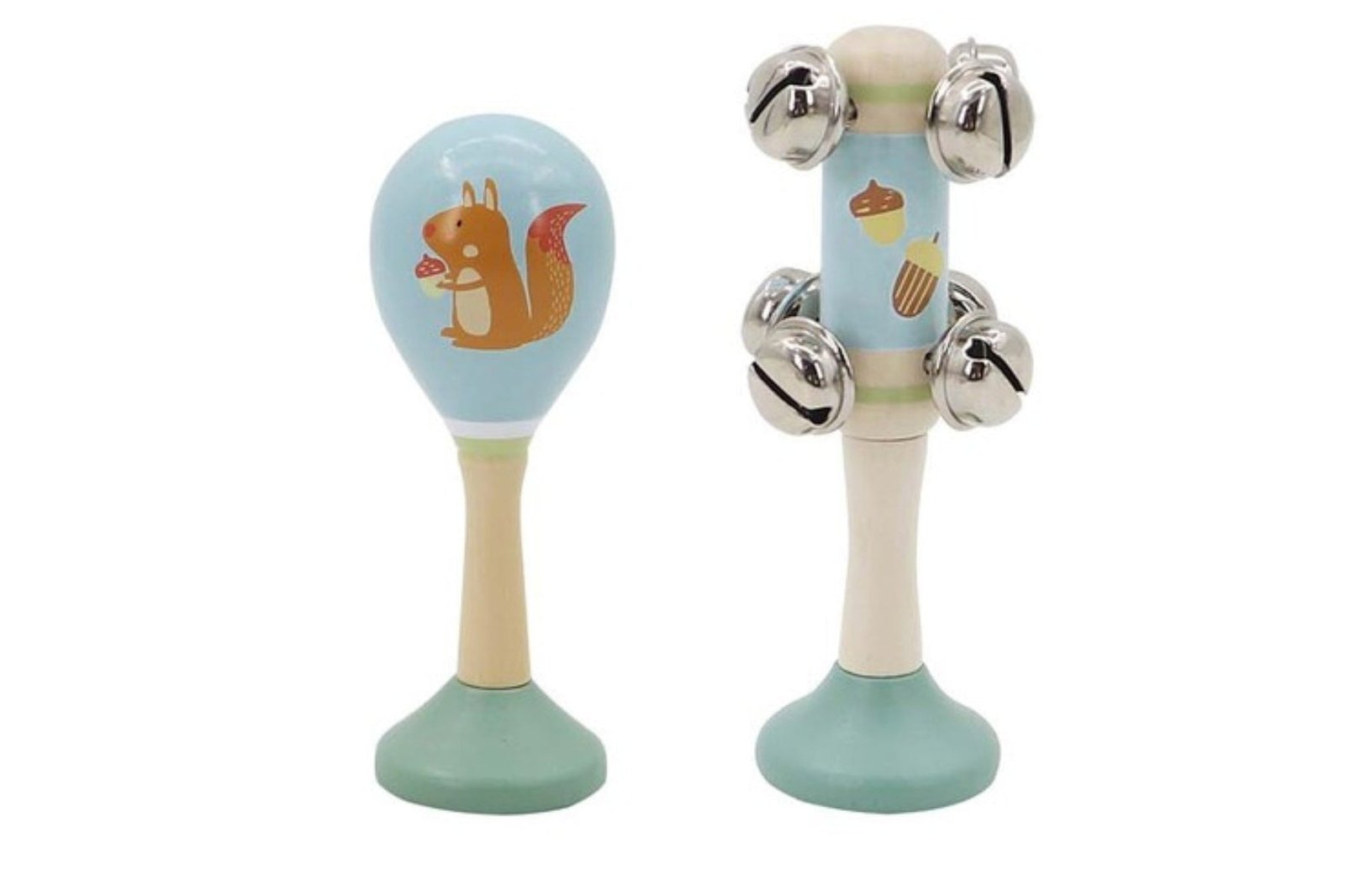 CALM & BREEZY SQUIRREL WOODEN MARACA & BELL STICK SET - Dosylane