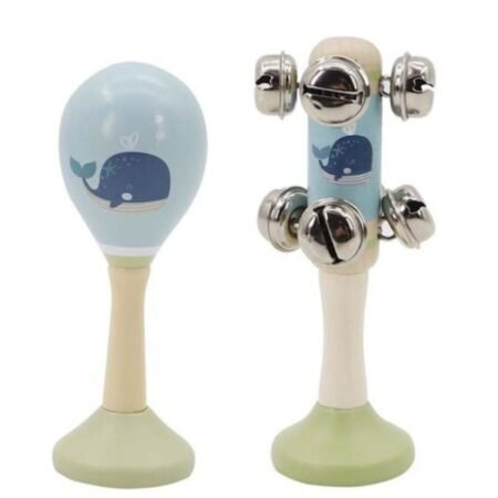 CALM & BREEZY WHALE WOODEN MARACA & BELL STICK SET - Dosylane