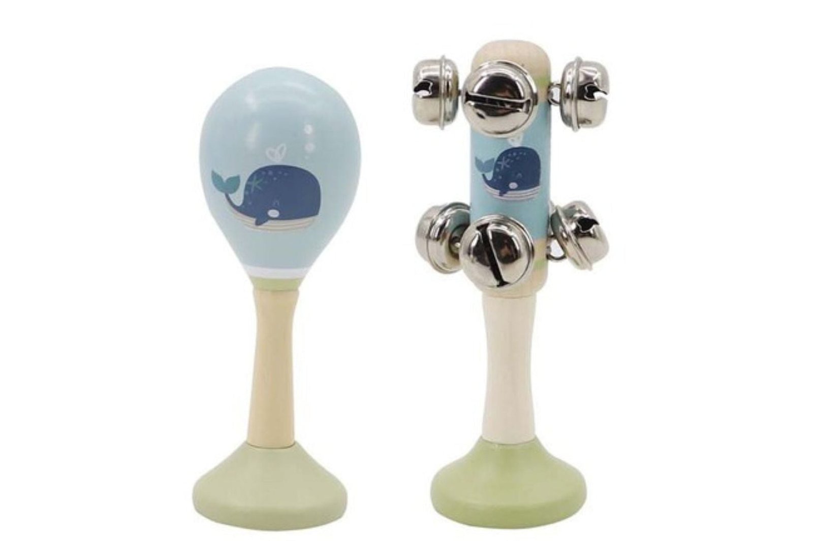 CALM & BREEZY WHALE WOODEN MARACA & BELL STICK SET - Dosylane
