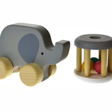 CALM & BREEZY WOODEN RATTLE + ELEPHANT - Dosylane