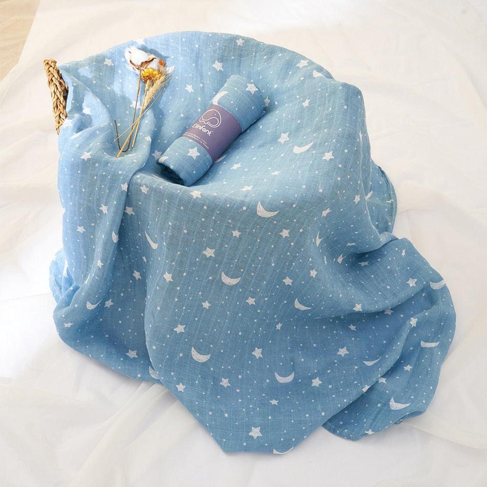 Galaxy Organic Cotton Baby Muslin Swaddle Wrap - Blue - Dosylane