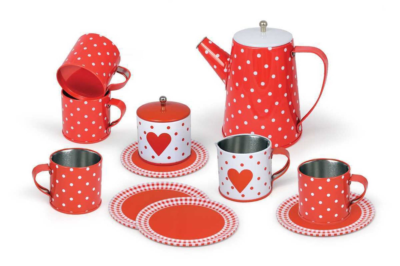 HEART TIN TEA SET WITH MUGS 13PCS - Dosylane