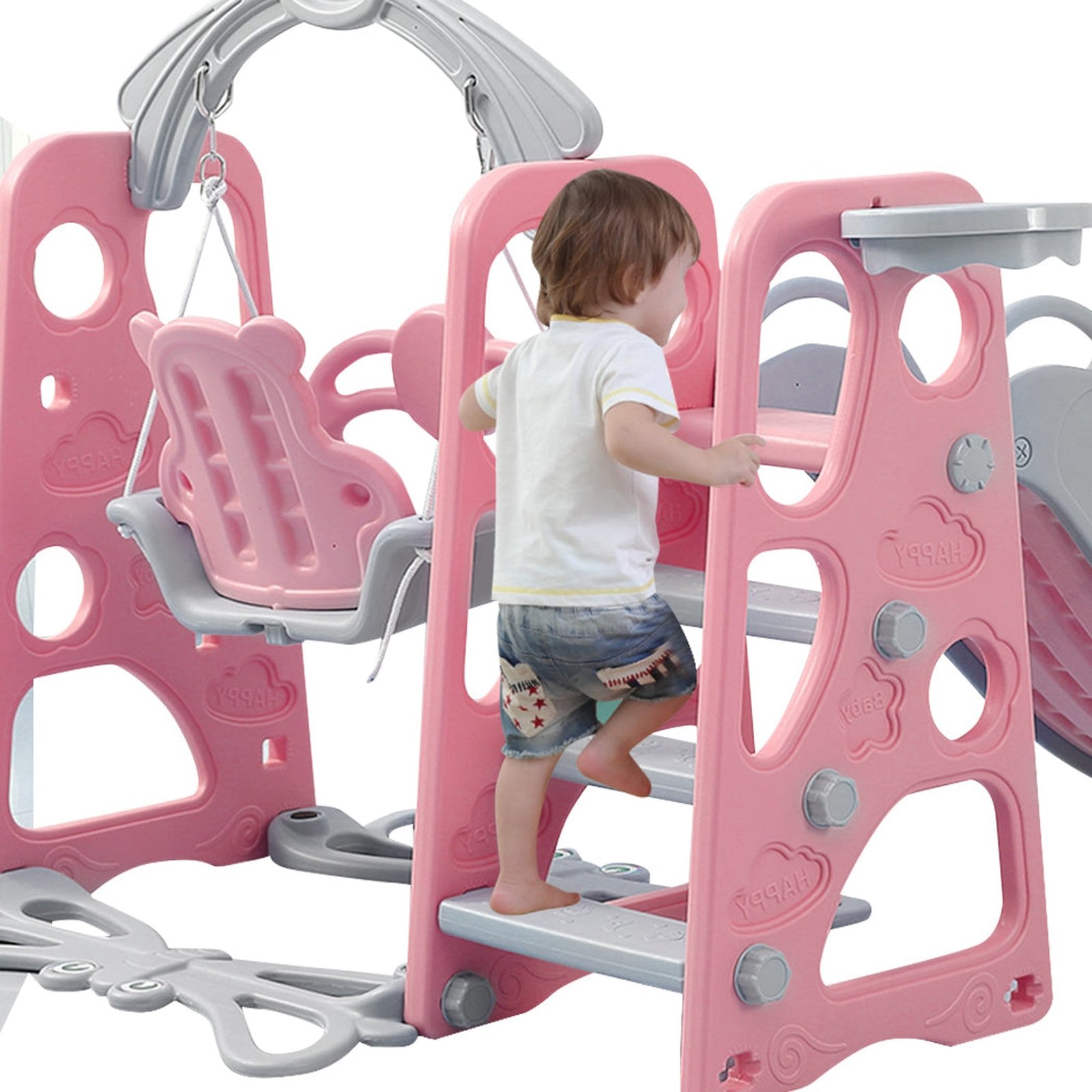 Kids Slide Swing Basketball Activity Center - Pink - Dosylane