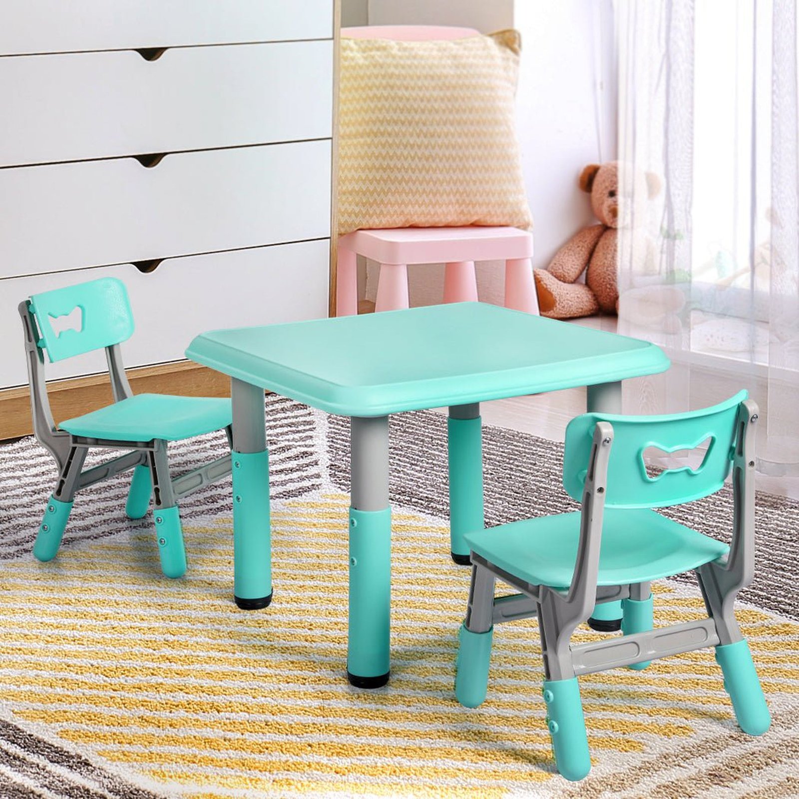 Kids Table and Chairs And Study Desk Set - Blue - Dosylane