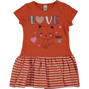 Nony Sweet Cat Girl Cotton Dress - Orange - Dosylane