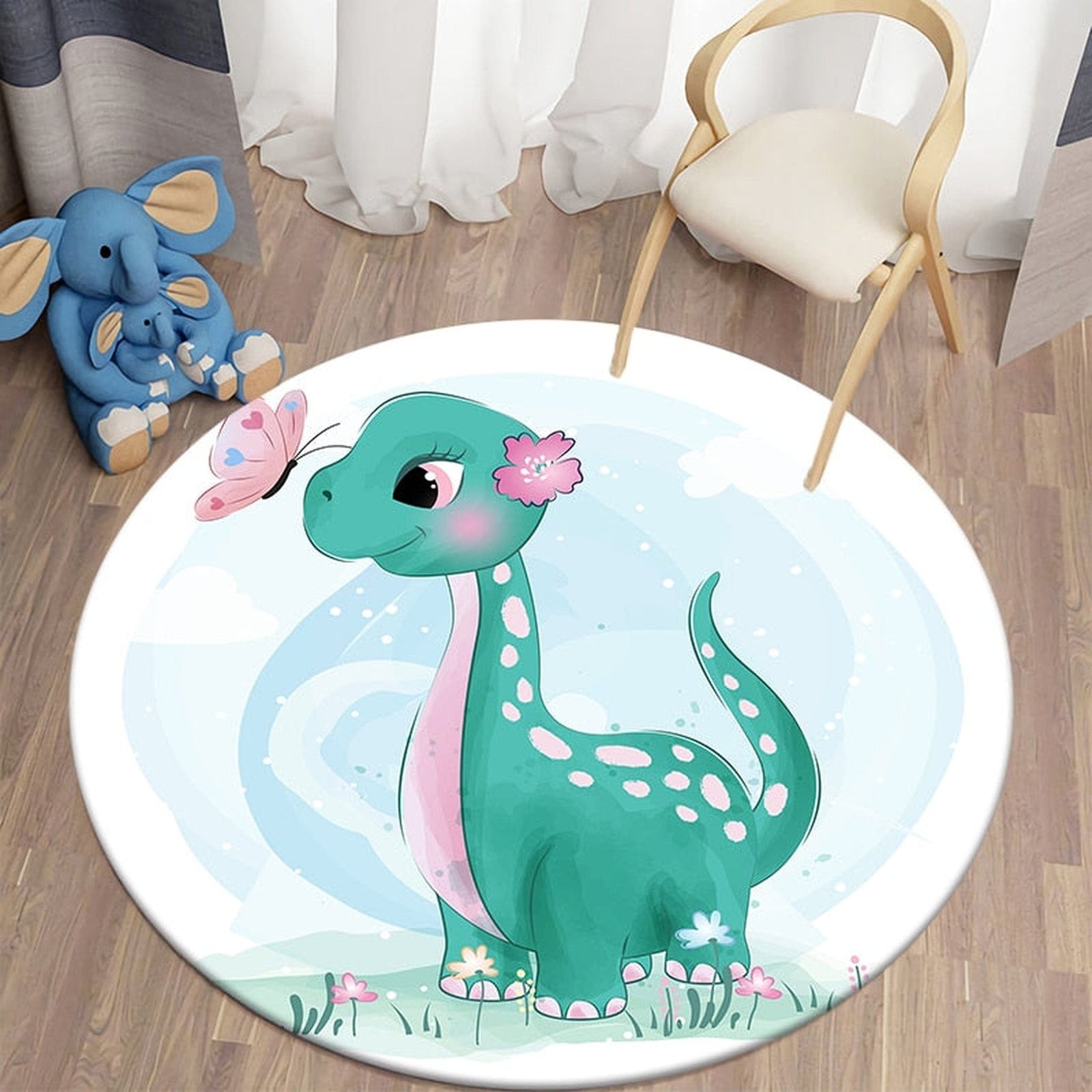 Nursery Animal Printed Cartoon Round Carpet - Dosylane