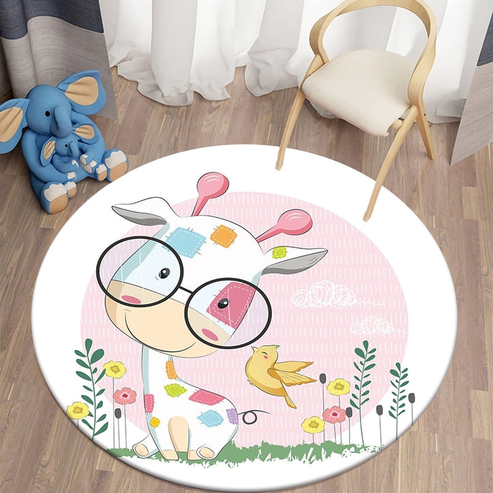 Nursery Animal Printed Cartoon Round Carpet - Dosylane