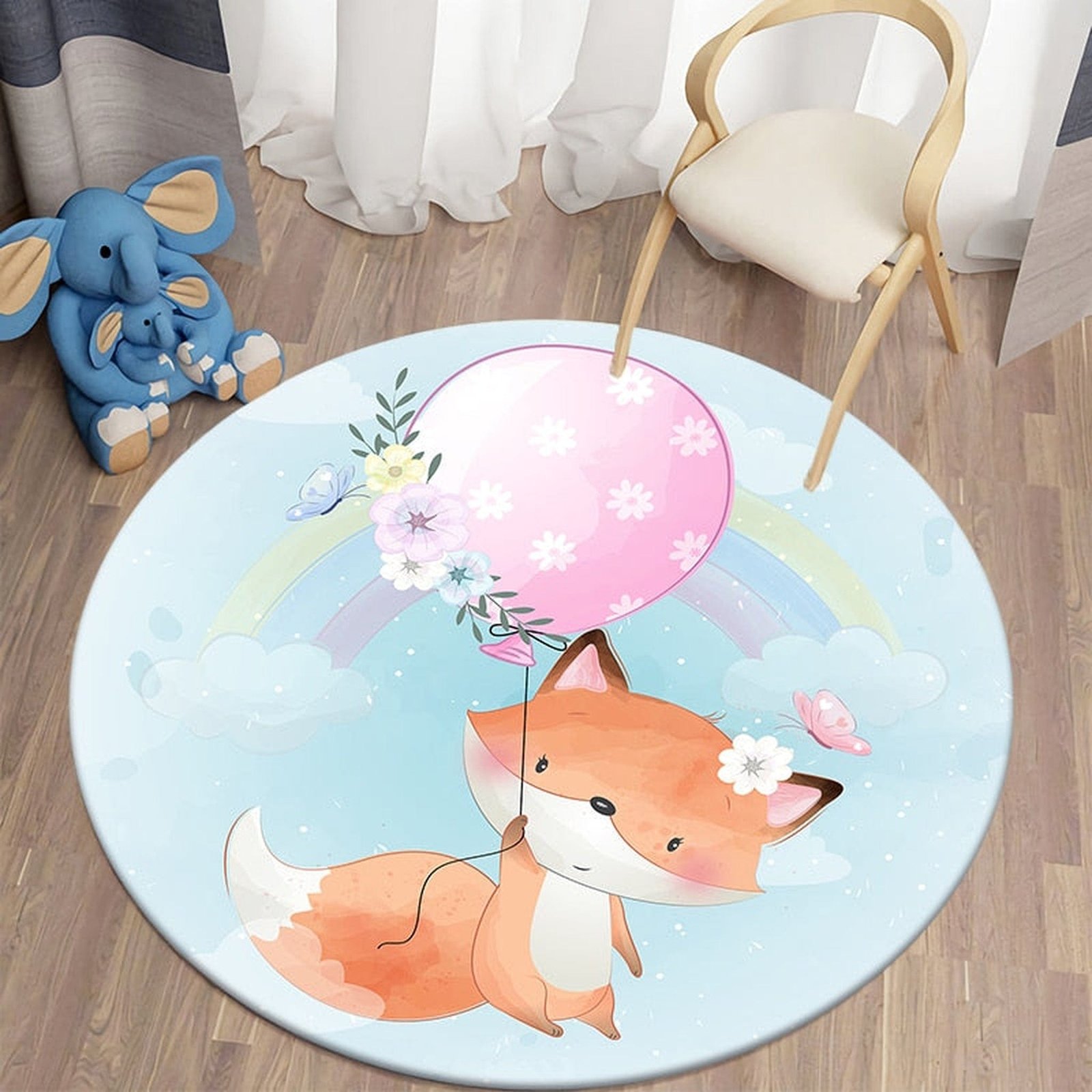 Nursery Animal Printed Cartoon Round Carpet - Dosylane