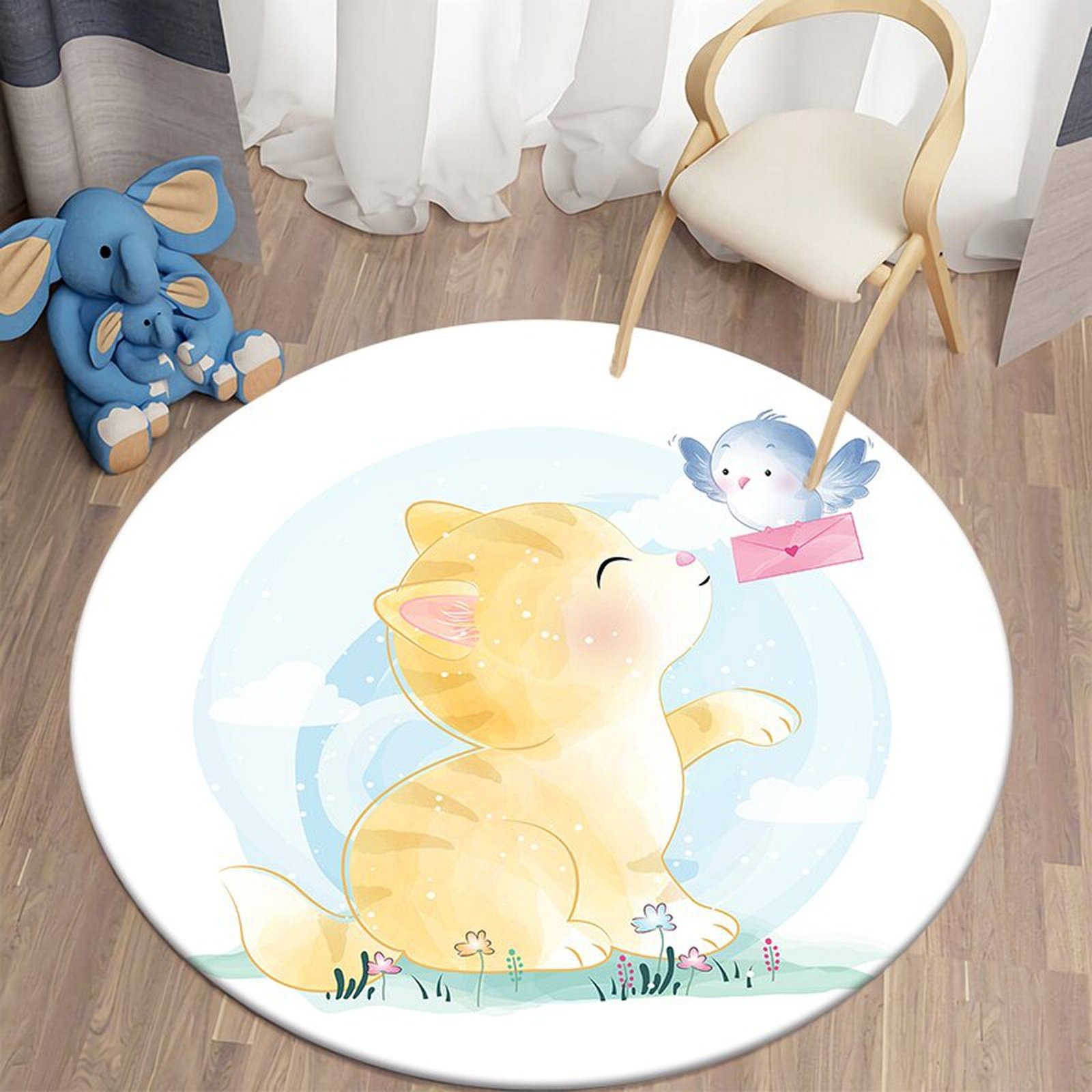 Nursery Animal Printed Cartoon Round Carpet - Dosylane