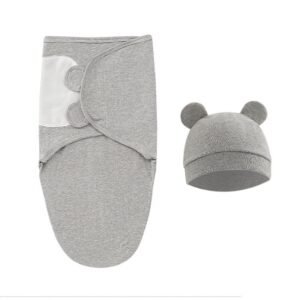 Organic Cotton Swaddle Blanket and Hat Set - Grey - Dosylane