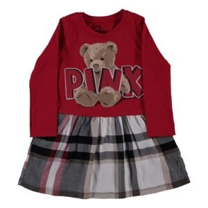 Pink Bear Cotton Dress - Red - Dosylane