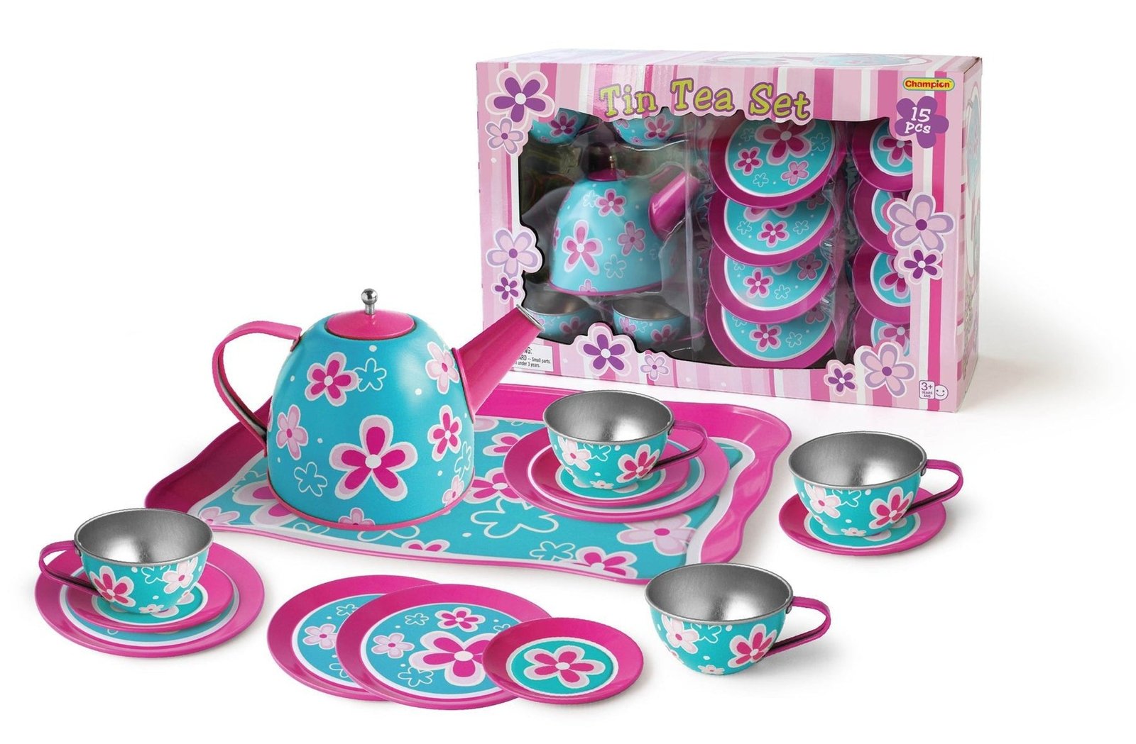 PINK FLOWER TIN TEA SET 15PCS - Dosylane