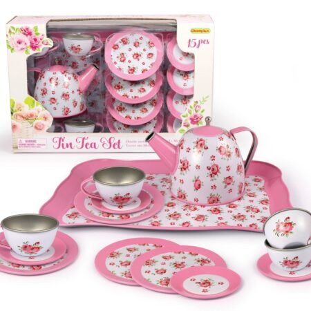 PINK ROSE TIN TEA SET 15PCS - Dosylane