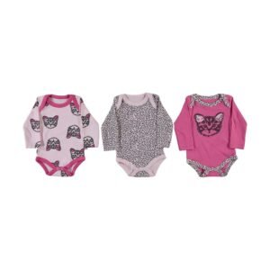 Pink Tabby Baby Girl Long Sleeve Bodysuit 3 Packs - Dosylane