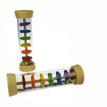 PRICE FOR ONE WOODEN RAINMAKER RATTLE IN CLEAR TUBE - Dosylane