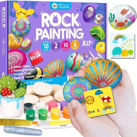 ROCK PAINTING WITH METALLIC PAINTS & GLITTER GLUES CRAFT KIT - Dosylane
