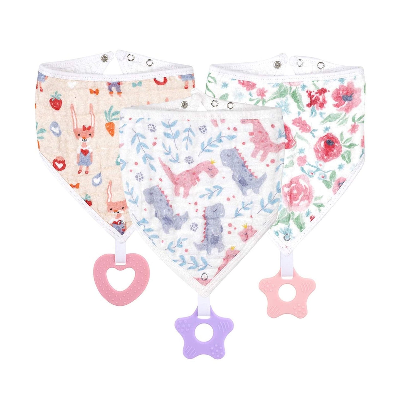 Waterproof Bandana Drool Bibs With Teething Toys 3 Packs - Dosylane