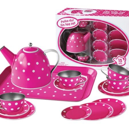 WHITE POLKA DOT ON PINK TIN TEA SET 15PCS - Dosylane