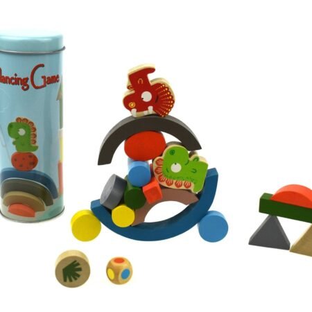WOODEN DINOSAUR BALANCING BLOCKS IN METAL CYLINDER - Dosylane