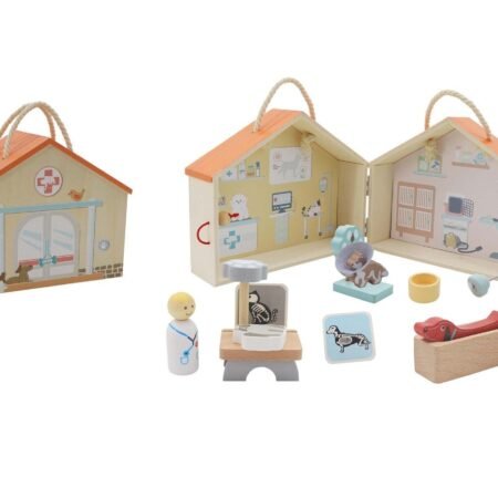 WOODEN PORTABLE VETERINARY PET HOSPITAL PLAYSET - Dosylane