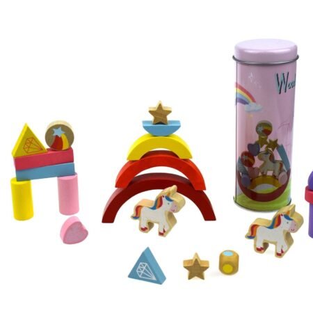 WOODEN UNICORN BALANCING BLOCKS IN METAL CYLINDER - Dosylane