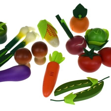 WOODEN VEGETABLES 15 PCS SET WITH WOODEN CRATE - Dosylane